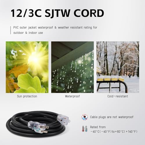 EP 50 Ft 12/3 SJTW Lighted Outdoor Extension Cord, Black - Image 6