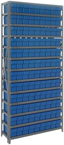 Quantum Storage Systems 1875-604BL Solid Heavy Duty 13 Shelves 108 Super Tuff Euro Blue Bins 75" H x 36" W x 18" D by QuantumStorageSystems