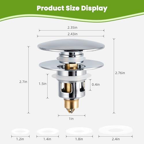 Universal Bathroom Sink Drain Stopper Strainer, Big Cover, Chrome - Image 6