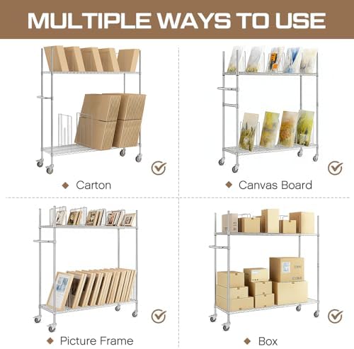 BBTO Carton Cart, Portable Steel Cardboard Organizer Carton Storage Rack with Wheels and Dividers for Art Storage Rack Home Supermarket Warehouse Commercial - Image 4