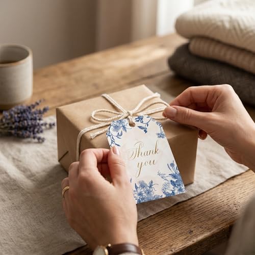 Vintage Blue Thank You Gift Tags with String 48pcs for Favors and Gift Bags - Image 6