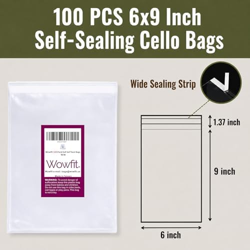 Wowfit 100 CT 6x9 Self Adhesive Cello Bags, Large Cookies, Greeting Cards - Image 3