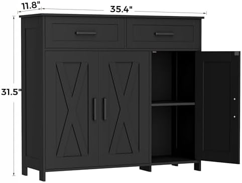 Homhedy Coffee Bar Storage Cabinet with Drawers, Kitchen Buffet Cabinet - Image 2