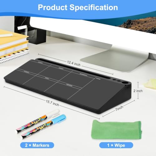 Desktop Glass Whiteboard with Storage, Weekly Calendar Desk White Board - Image 5
