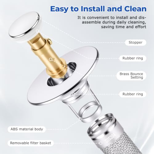 2 Pack Pop-up Sink Stopper, Bathroom Sink Stopper, Sink Drain Strainer - Image 7
