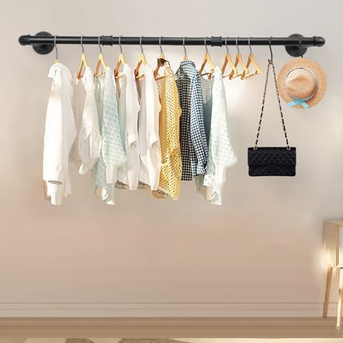 Livabber Industrial Pipe Clothes Rack, Heavy Duty Detachable Iron Garment Rack Wall Mounted, Rustic Saving Space Clothes Bar Multi-Purpose Hanging Rod for Bedroom, Closet, Black (36 Inch) - Image 7
