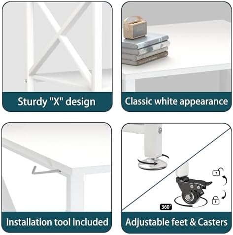 Printer Stand, 23.6 x 23.6 Inches Large Printer Stand with Storage Shelf, 2 Tier Printer Table for Home Office, Rolling Printer Cart with Industrial Wheels, Mini Fridge Stand Table, White - Image 5