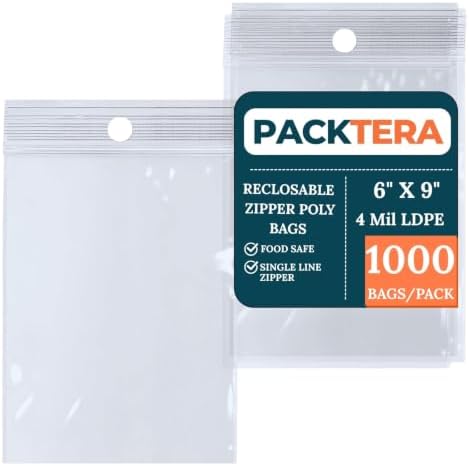 6" X 9" Reclosable Zipper Plastic Poly Bags With Hang Hole 4 Mil LDPE (Pack of 1000) Clear Sealable With Resealable Lock Zip Storage Bags for Food Jewelry Crafts Packaging by Unknown