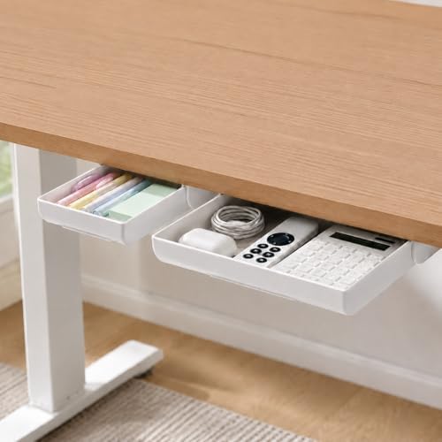 YOOUSOO Under Desk Drawer Organizer, 2 Pack Self Adhesive Slide Out Desk Storage Drawers, Hidden Desk Drawer Attachment for Pens, Notes, Cables, Earbuds and Small Office Accessories by YOOUSOO