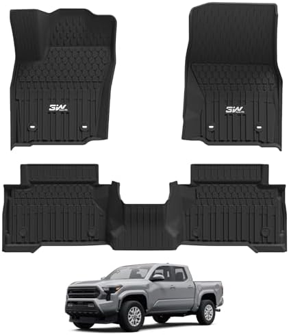 3W Floor Mats for Toyota Tacoma Hybrid 2024-2026, TPE All Weather Black by 3W