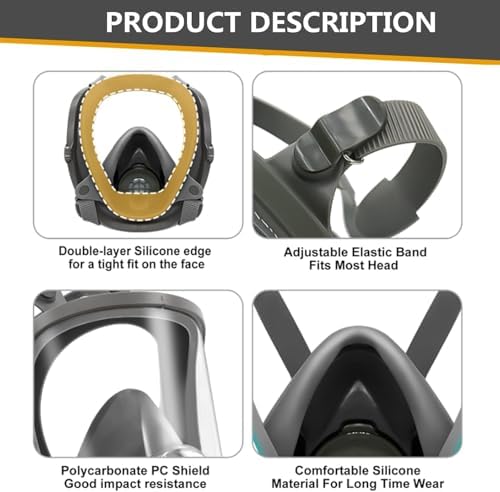 Full Face Gas Mask,Respirator Mask for Gases,Chemical,Spray Paint - Image 6