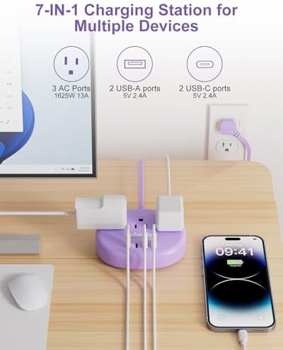 Purple Extension Cord - 10 FT Flat Power Strip - Image 6