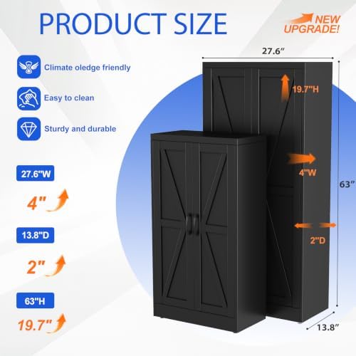GAIOUS 63" Tall Metal Storage Cabinet Black Cupboard Kitchen Pantry Cabinet - Image 2