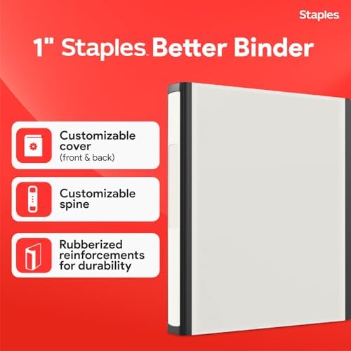 Staples Heavy-Duty 1-Inch D-Ring View Binder, White, 275 Sheets - Image 2