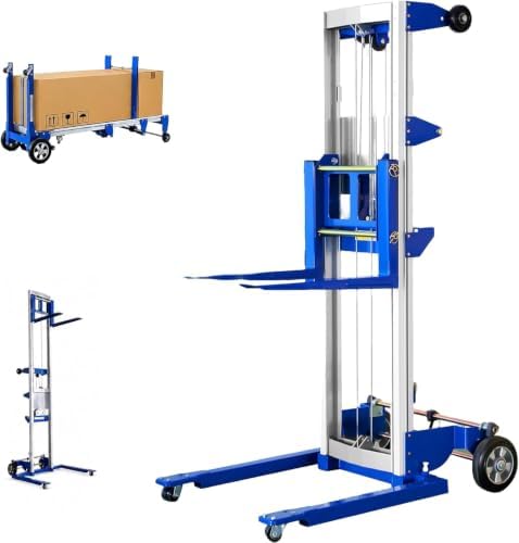 122" Material Lift Winch Stacker, 400 lbs Capacity Manual Material Lifts, Adjustable Straddle Material Lifter, Hand Winch Lift Trucks for Warehouse, Factory, Lightweight, 42.90" L x 43.30" W by ELOMBR