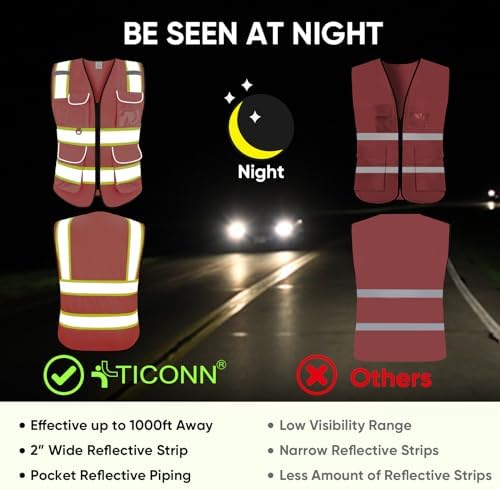 TICONN High Visibility Reflective Safety Vest for Men & Women, ANSI Class 2 - Image 3