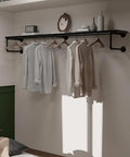 Clothes Rack 70in, Wall Mounted Garment Racks with Real Black Wood Shelf, Heavy Duty Hanging Clothes Rack, Multi-Purpose Hanging Rod, Space-Saving Closet Storage by INDUSTRIALSHELVESDESIGN