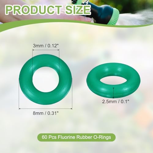 60pcs Fluorine Rubber O-Rings 8mm OD 3mm ID 2.5mm Width - Image 2
