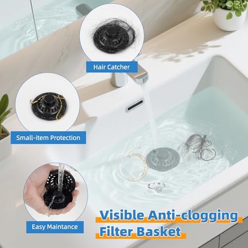 Universal Bathtub Drain Stopper, 2PCS Metal Shower Hair Catcher, Matte Black - Image 3