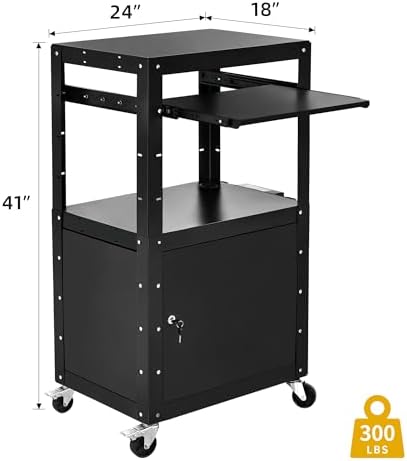 DWVO AV Cart with Locking Cabinet for Projector Laptop Presentation Black - Image 3