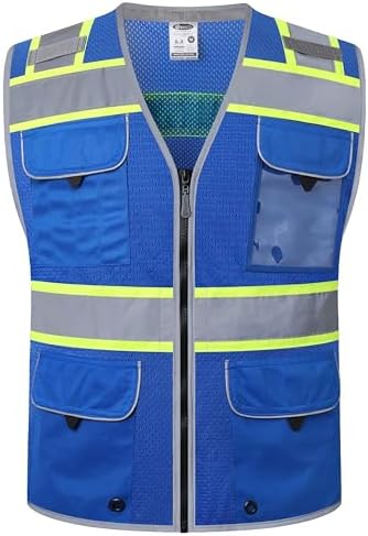 JKSafety Hi-Vis Unisex Surveyor Safety Vest Heavy Duty PPE Inner Pockets ANSI/ISEA Compliant by JKSafety