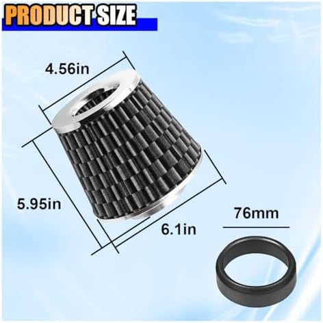 LAINLOY Universal Clamp-On Air Intake Filter for Cars, 76MM, CarbonFiber - Image 2