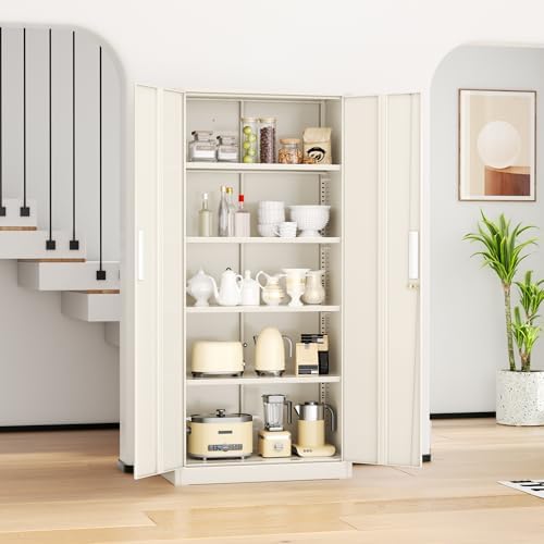 INTERGREAT Metal Lockable Storage Cabinet, 72” Storage Cabinet with 2 Doors and 4 Adjustable Shelves for Office, Home, Garage, Pantry (Assembly Required, Gray) - Image 2