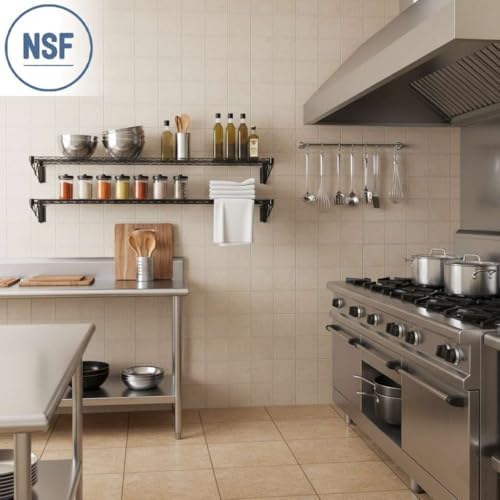8 Pack 12" x 60" Black Epoxy Wire Wall Shelf, NSF Heavy Duty Commercial Wall Mounted Storage Rack, Industrial Shelving for Garage, Warehouse - Image 2