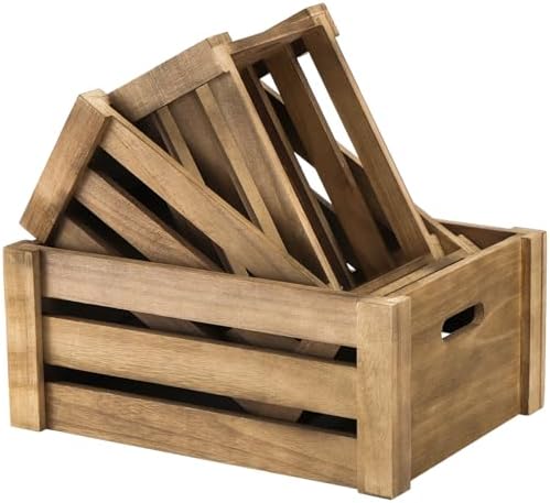 Lawei Set of 3 Wood Nesting Storage Crates with Handle, Rustic Farmhouse Decorative Wooden Crates Distressed Crates Storage Container for Display, Large Vintage Wood Decor Crates Wooden Baskets - Image 4