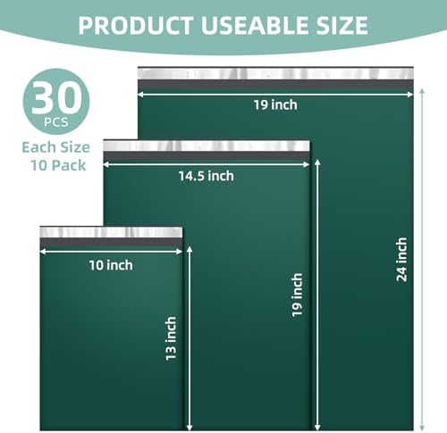 Famagic 30 Pack Green Poly Mailers Variety Pack, Bulk, 10x13&14.5x19&19x24 - Image 2