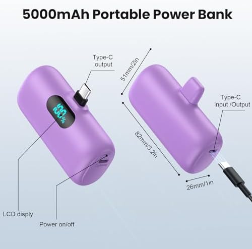 Mini Portable Charger USB C Power Bank,Upgraded 5000mAh PD Fast Charging Battery Pack Built-in USB-C Connector Travel Essential for iPhone17/17Pro/17Pro Max/Air/16 Plus/16Pro Max/15 Series,Android etc - Image 6