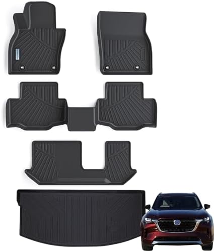 Floor Mats & Cargo Liner for 2024 2025 2026 Mazda CX90 PHEV 8 Seats TPE All Weather Protection 3 Rows Car Floor Liner for Mazda Accessories by SANBAN-AXE