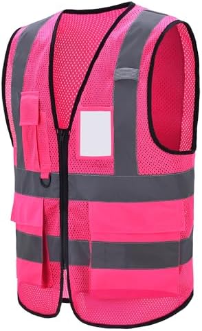High Vis Safety Vest Reflective Strips, Multi-Pocket Design, Available in Yellow,Orange,black,Pink,blue,Red,purple by Unknown