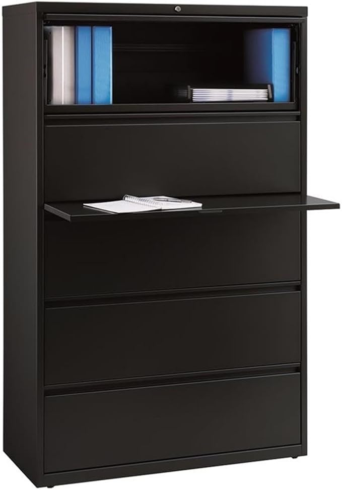 Pemberly Row 42-in Wide Metal 5 Drawer Lateral Filing Cabinet Black - Image 3