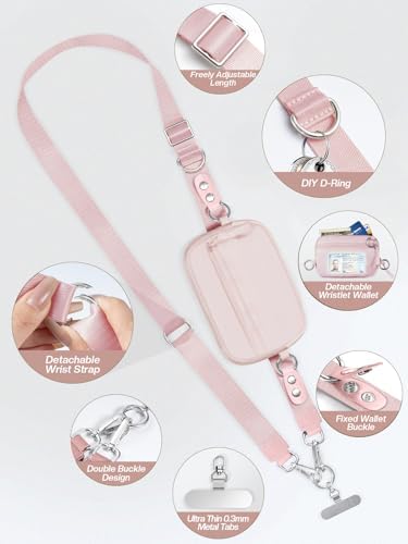 Tiostep Clip and Go Strap for Phone with Wallet Crossbody Phone Lanyard Adjustable and Detachable RFID Wristlet Wallet (Pink, Large) - Image 3