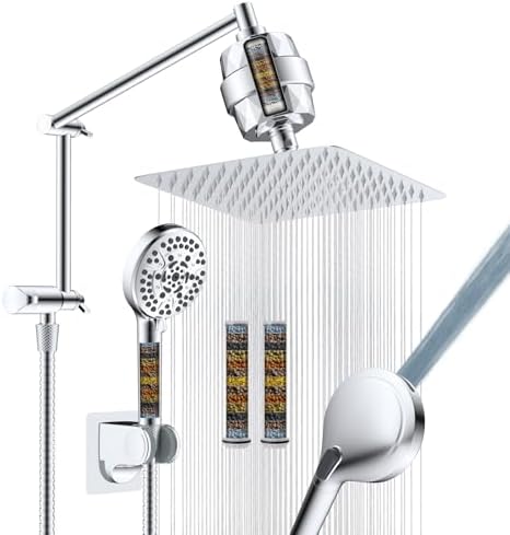 Metal Rain Filtered Shower Head with Handheld, 10" High-Pressure,10-Mode by iFealClear