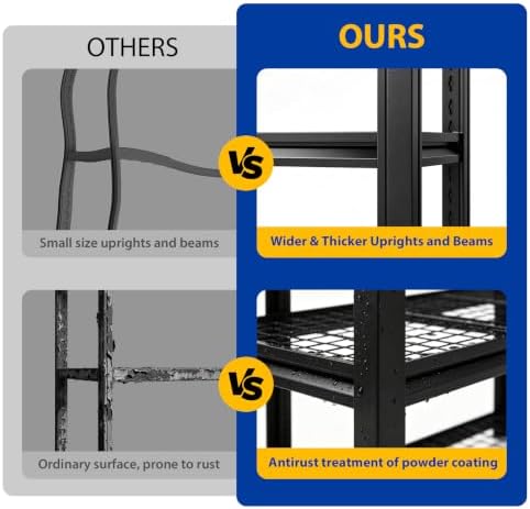 5000LBS 5-Tier Heavy Duty Garage Shelving, 84.01" H x 62.01" W x 24.01" D Adjustable Boltless Metal Storage Rack, Black Industrial Shelving Unit for Warehouse, Basement, Pantry - Image 6