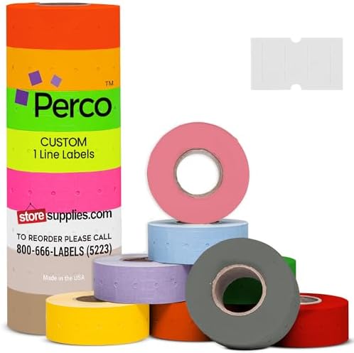 Custom Price and Date Labels - 8,000 Price Marking Labels for Perco Lite, X, Plus and Perco Pro 1 Line Guns - Choose Color, Font and Imprint - 8 Rolls, 1 Sleeve - Made in USA by Perco