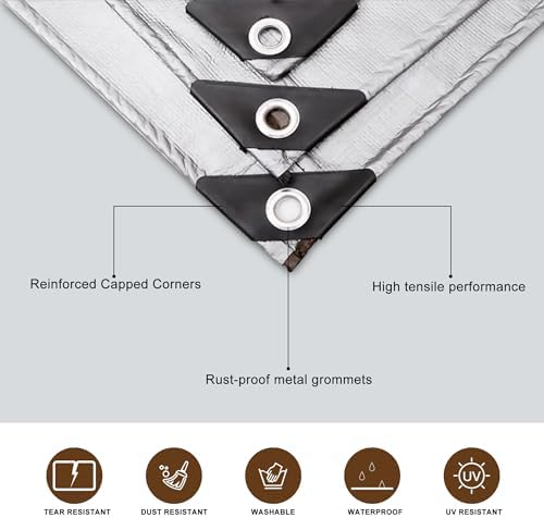 Tarps Heavy Duty Waterproof 12’ X 16’, 10 Mil Multipurpose Poly Tarp Cover, tarp Waterproof UV Resistant Tear&Fade Resistant, Outdoor Tarpaulin for Roof, Camping, Patio, Pool, Boat, Car - Image 4