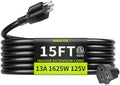 16/3 Black 15 FT Extension Cord Indoor for Appliances by Seeklyze