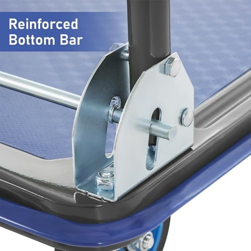 Olympia Tools Foldable Push Cart Dolly - 600 Lb. Capacity Heavy Duty Platform Truck with 360° Swivel Wheels - Blue - Image 6