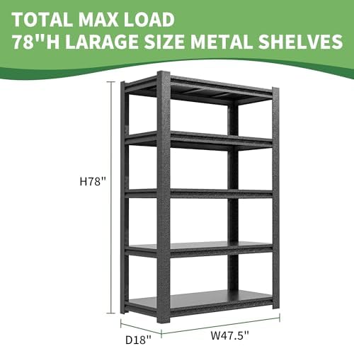 78" H Garage Shelves, Garage Shelving Heavy Duty, 3000Lbs 5 Tier Adjustable Garage Storage Shelves Suitable for Warehouse, Basement, Workshop,Require Assembly, 18" D*48" W *78" H(Black) - Image 3