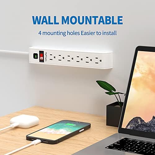 TiFFCOFiO Surge Protector Power Strip, 4 Feet Extension Cord, 600 Joules Surge Protection, Multiple Protection 6 Outlet Strip, 14 AWG Cord, 15A/1875W, ETL Listed, 2 Packs - Image 4