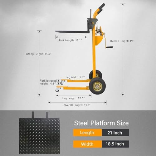 Apollo Material Lift Stacker, Pallet Truck Dolly 440lbs Cap. 35.4" Max Lift - Image 2