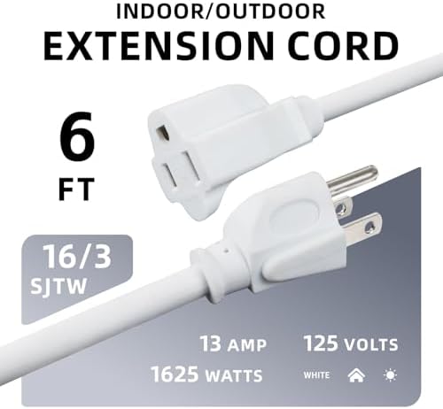 EP 6 FT Outdoor Extension Cord, 16/3 SJTW Heavy Duty White 2PK, ETL Listed - Image 2