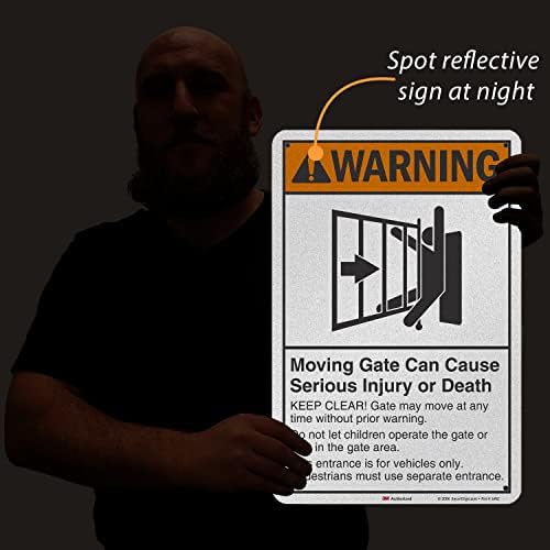 SmartSign 18 x 12 inch “Warning - Moving Gate Can Cause Injury Or Death” Sign, 63 mil Aluminum, 3M Laminated Engineer Grade Reflective Material, Black, White and Orange, Made in USA - Image 2