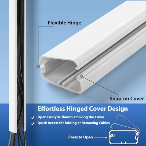 ZhiYo 63in White Cord Cover, TV Cord Hider for Wall Mount, 1.5inW x 0.75inH - Image 4