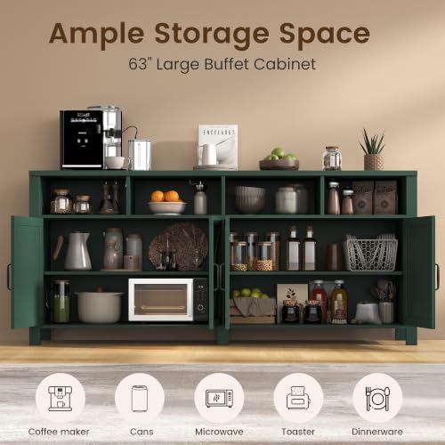 knoworld Buffet Sideboard with Storage Farmhouse, Large Kitchen Storage Cabinet Wood Coffee Bar Cabinet Buffet for Kitchen, Living Room, 63in, Green - Image 3