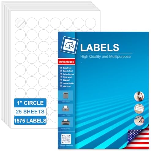 1" Round Labels, Printable for Laser & Inkjet, 1575 Labels, 25 Sheets by Unknown