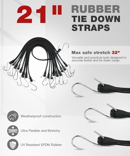 10 Pack 21 in Bungee Cords with Hooks, EPDM Rubber Tarp Straps - Image 2